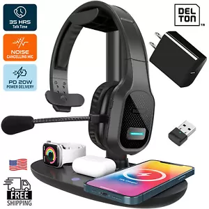 Delton 20X Bluetooth Computer Headset with Wireless Charging Station - Black - Picture 1 of 9