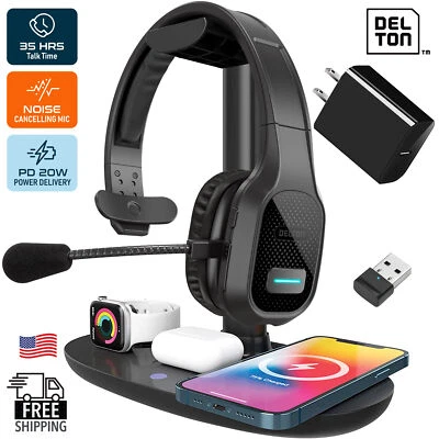 Delton 20X  Bluetooth Computer Headset with Wireless Charging Station - Black - Image 1 of 4