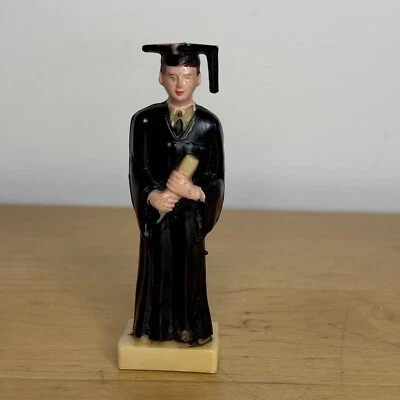 Винтажное пластиковое мужское выпускное черное платье и кепка для торта 1960-е 4 дюйма - Изображение 1 из 4