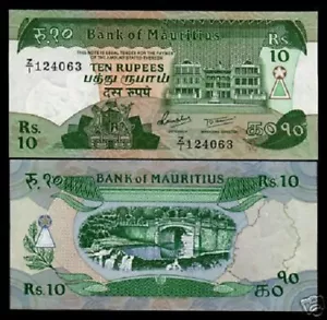 MAURITIUS 10 RUPEES P35 1985 Z/1 *REPLACEMENT BIRD MAP BRIDGE UNC MONEY BANKNOTE - Picture 1 of 2