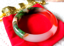 Pouch / Red White Green 9/16" W Jade Jadeite Bangle Bracelet w/Red & Gold