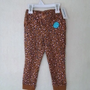 Carters Girls Joggers 4T in Brown Pink Leopard Cotton Pant Drawcord Cinch Ankle - Picture 1 of 10