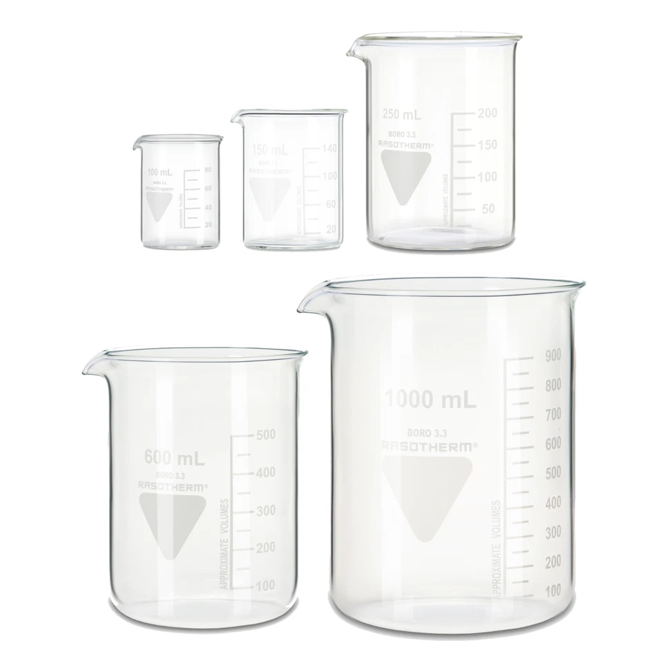 RASOTHERM Becher Becherglas Laborbecher Laborglas niedrige Form Borosilikatglas 3.3