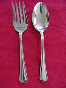 PLATTER SERVING FORK AND LARGE SERVING SPOON STAINLESS STEEL 8/18 MONET PATTERN - Picture 1 of 3