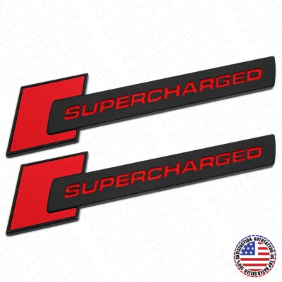 Audi Supercharged Side Fender Marker Nameplate Emblem Badge Decorate Black&Red - Image 1 of 4