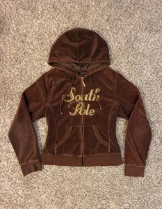 Vintage Southpole Velour Track Zip Up Hoodie Jacket Size S Y2K McBling 2000s - Picture 1 of 3