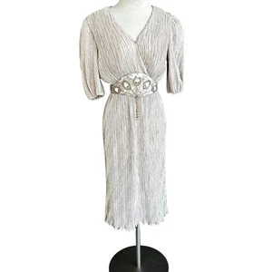 Ricki Lanz for Nuit Vintage 80s Mini Pleat Blush Sequin Party Dress - Picture 1 of 14