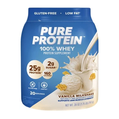 Pure Protein 100% 乳清蛋白粉,香草霜,25 克蛋白质,1.75 磅 — 第 1/4 张图片