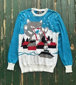 Suéter de Navidad Feo Tejido Materia Negra Godzilla Rayo Láser Gato Divertido Mediano - Imagen 1 de 5