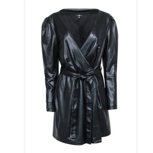 NWT 7 For All Mankind Black Faux Leather Warp Dress Size L Large - Picture 1 of 9