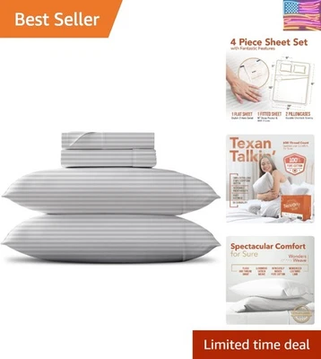 Juego de sábanas King a rayas refrescantes - 600 TC algodón egipcio, 4 piezas, bolsillo profundo Foto 1 de 4