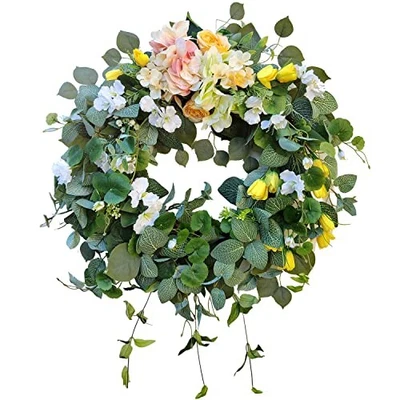  Coronas de hortensia primavera verano 24 pulgadas para puerta principal, verano 03-amarillo tulipán Foto 1 de 4