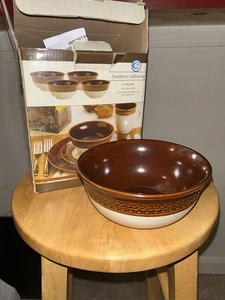 (4) NEU Paula Deen Southern Gathering Braun Müsli Suppe Schüsseln Set Neu im Karton - Bild 1 von 4