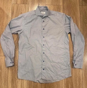 Eton Contemporary Men's Dress Shirt - Blue Light Check Pattern, Size 16 - Picture 1 of 5