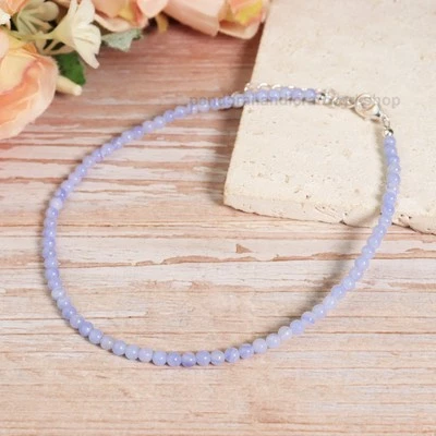 Tobillera delicada de piedras preciosas de ágata de encaje azul de 8,5" cuentas redondas de cristal curativo regalo Foto 1 de 3