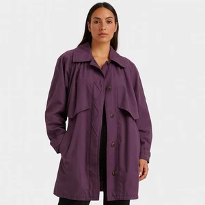 Vintage London Fog Purple Trench Coat with Removable Plaid Liner Sz 8 Korea Made - Picture 1 of 12