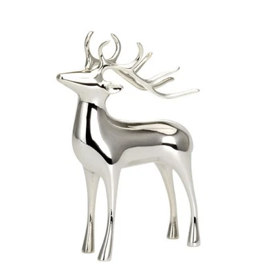 Rentier Deko versilbert 32cm hoch stehend Dekofigur Winter Weihnachtsdeko Hirsch - Bild 1 von 4