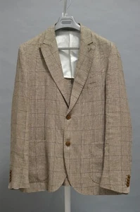 Mens Sport Coat Seventy Venezia marzotto glen check brown 100% linen uk 42 eu 52 - Picture 1 of 10