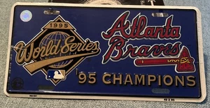 Vintage 1995 World Series Atlanta Braves Metal License Plate Embossed Sign - Picture 1 of 3