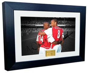 Signed Ian Wright Thierry Henry Arsenal Photograph Autographed Picture Frame BW - Picture 1 of 2