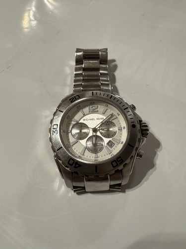 Orologio Michael Kors Drake tono argento S acciaio crono quadrante oversize MK8253