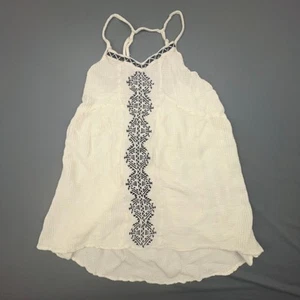 VINTAGE Raya Sun Mini Dress Women S Cream Boho Summer Textured Strappy Beach - Picture 1 of 4