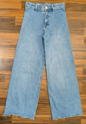 Zara Girls' Wide-Leg Jeans, Size 11-12 (25x26) Light wash Frayed Hems - Image 1 of 4