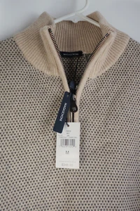 New Magaschoni Men's Cashmere Wool Chestnut Charcoal Half Zip Waffle Sweater M - Picture 1 of 7