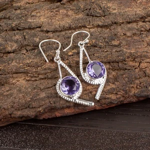 Blue Iolite Gemstone 925 Sterling Silver Earrings Handmade Jewelry Gift For - Picture 1 of 3
