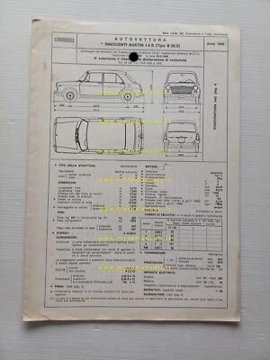 Innocenti Austin I-4 S 1966 scheda omologazione DGM Motorizzazione Facsimile - Immagine 1 di 3