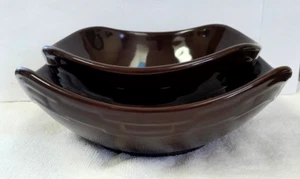 Longaberger Ripple Pottery Bowls in Woven Traditions Chocolate Brown Med & Small - Bild 1 von 9
