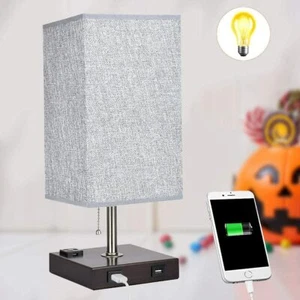 Bedside Table Lamp Bedroom Nightstand Lamp USB Charging Ports Yellow/Grey 1/2PCS - Picture 1 of 43