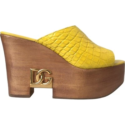 DOLCE & GABBANA Shoes Yellow Leather Wood Mule Wedge Slides EU39.5 / US9 1500usd - Image 1 of 4