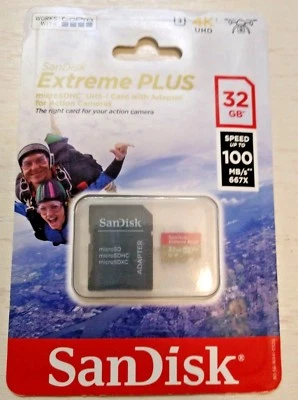 TWO Individual SanDisk 32GB MircoSDHC Card Extreme Plus UHS-I  4K UHD GoPro - Image 1 of 4