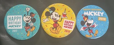 Walt Disney World Feliz Cumpleaños Mickey Botón Set De 3 Parque Temático Exclusivo Foto 1 de 2