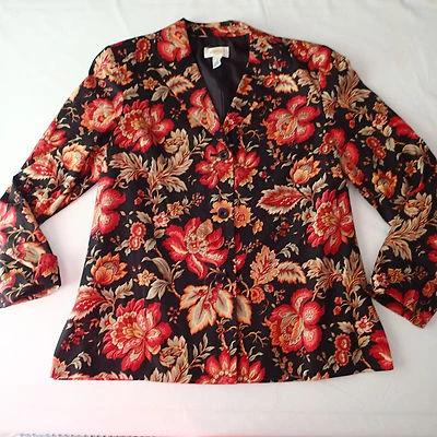 blazer talbots,CHAQUETA TALLA 8 algodón floral negro naranja rojo hojas i Foto 1 de 4