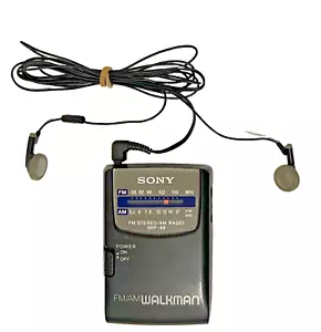 SONY WALKMAN Vtg SRF-49 Portable FM AM Radio w/Belt Clip+Earbuds Slide Rule Dial - Picture 1 of 16