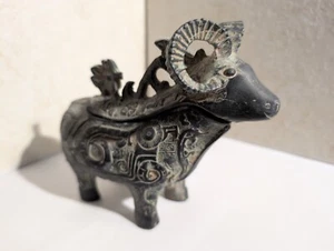 Vintage Bronze Crafted Sculpture Box of Goat with a Bird & Dragon Top - Restored - Picture 1 of 13