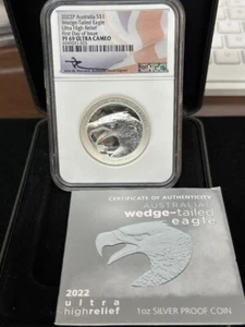 2022 Australia Wedge-Tailed EAGLE 1oz .9999 Silver UHR NGC PF69 FDOI Mercanti - Picture 1 of 5