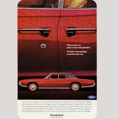 1967 Ford Thunderbird 4-Door: Unique **Vintage Ad Adaptation Tin Sign** 8"x12"  - Image 1 of 3