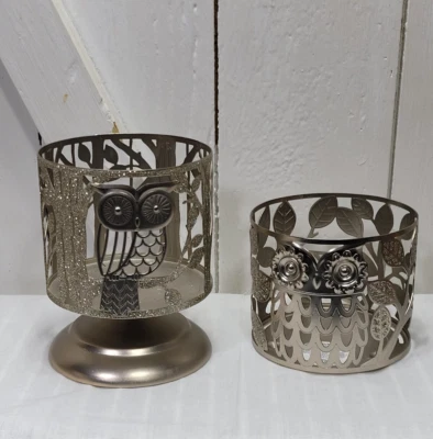 Bath & Body Works Glitter Owl In The Woods Candle holder -Pedestal - Set of 2 - Image 1 of 4