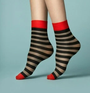 Fiore Ankle Socks - MEZZO FORTE - 40 denier stripe, striped, stripey red black - Picture 1 of 3