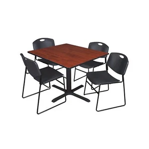 Regency 42-inch Square Laminate Cherry Table with 4 Zeng Stack Chairs Black - Picture 1 of 1