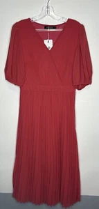 Merokeety lachsfarben kurz Puffärmel plissiert unten Kleid Größe Medium neu mit Etikett - Bild 1 von 8