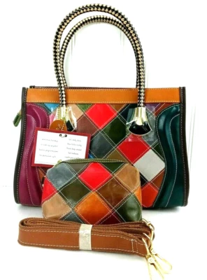 Bolso de Mano Convertible Chaos By Elsie Multicolor Patrón de Mosaico Cuero Genuino Foto 1 de 4