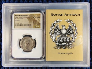 Emperador Trajano Decio 249-251 dC - Antioquía Romana Plata Bi Tetradracma NGC Ch AU - Imagen 1 de 12