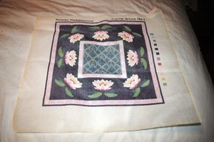 Vtg Water Lily Floral Pattern Needlepoint Canvas Purple Rowan Carrie White No 1 - Picture 1 of 5