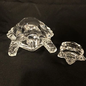 Turtle Momma And Baby Lead Crystal Art Figurine 7”X 5.5”, 3.5”x3” Vtg - Picture 1 of 16