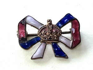 Scarce Royal Crown With Red White & Blue Ribbon Military Enamel Badge - Picture 1 of 5