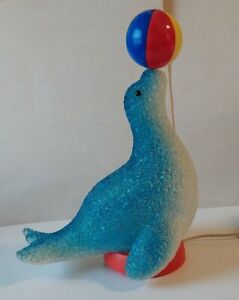 Vintage Playful Blue Seal with Ball Lamp Night Light Melted Plastic Popcorn 